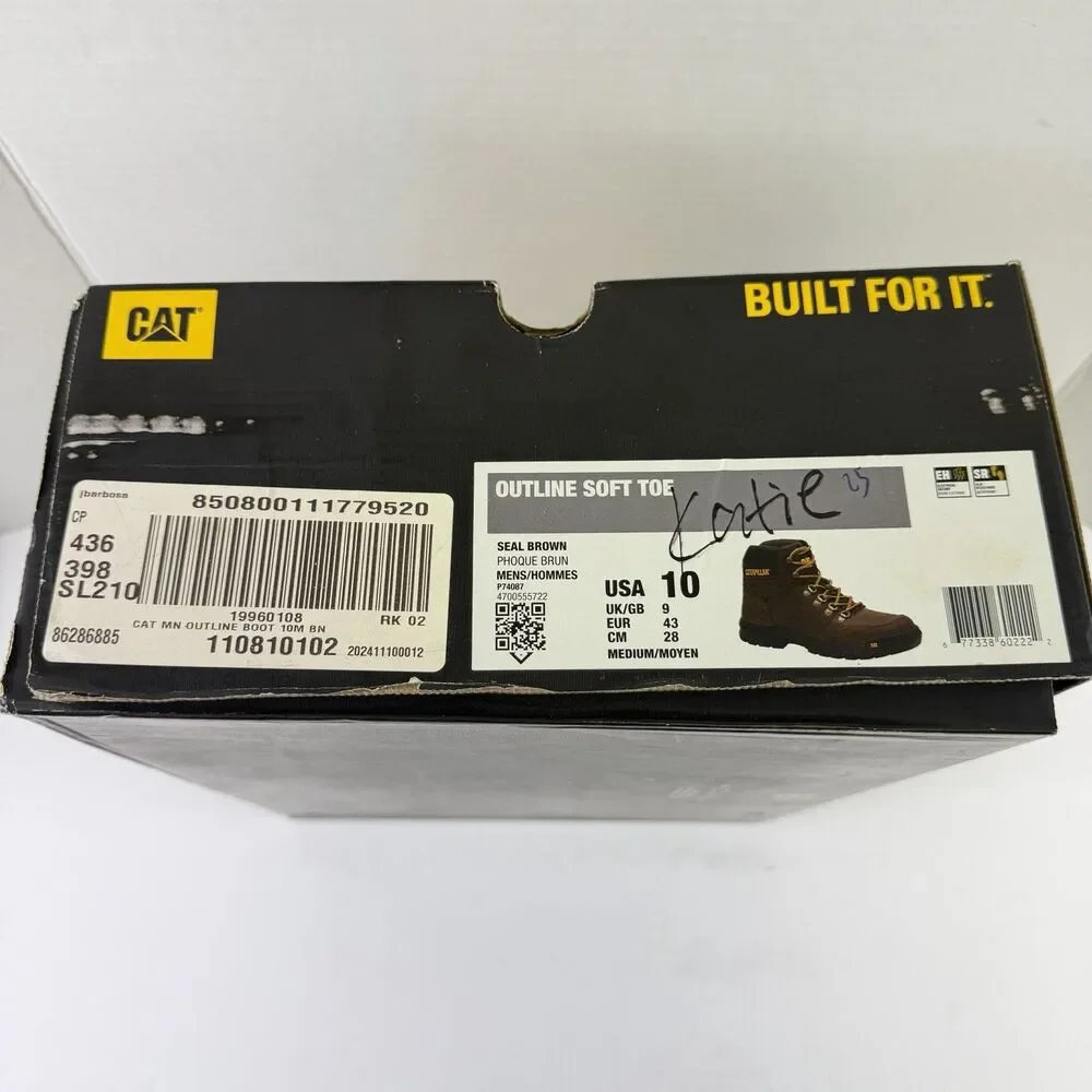 Cat Footwear Men's Outline Soft ToeWork Boot Size 10 Medium Seal Brown New